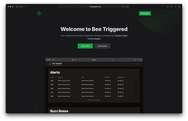 A Screenshot of the marketing website for Bee Triggered